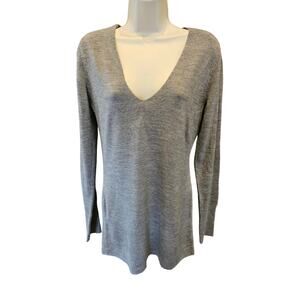 NWT NY&C split neck grey knit tunic sweater size M medium minimalist winter gray
